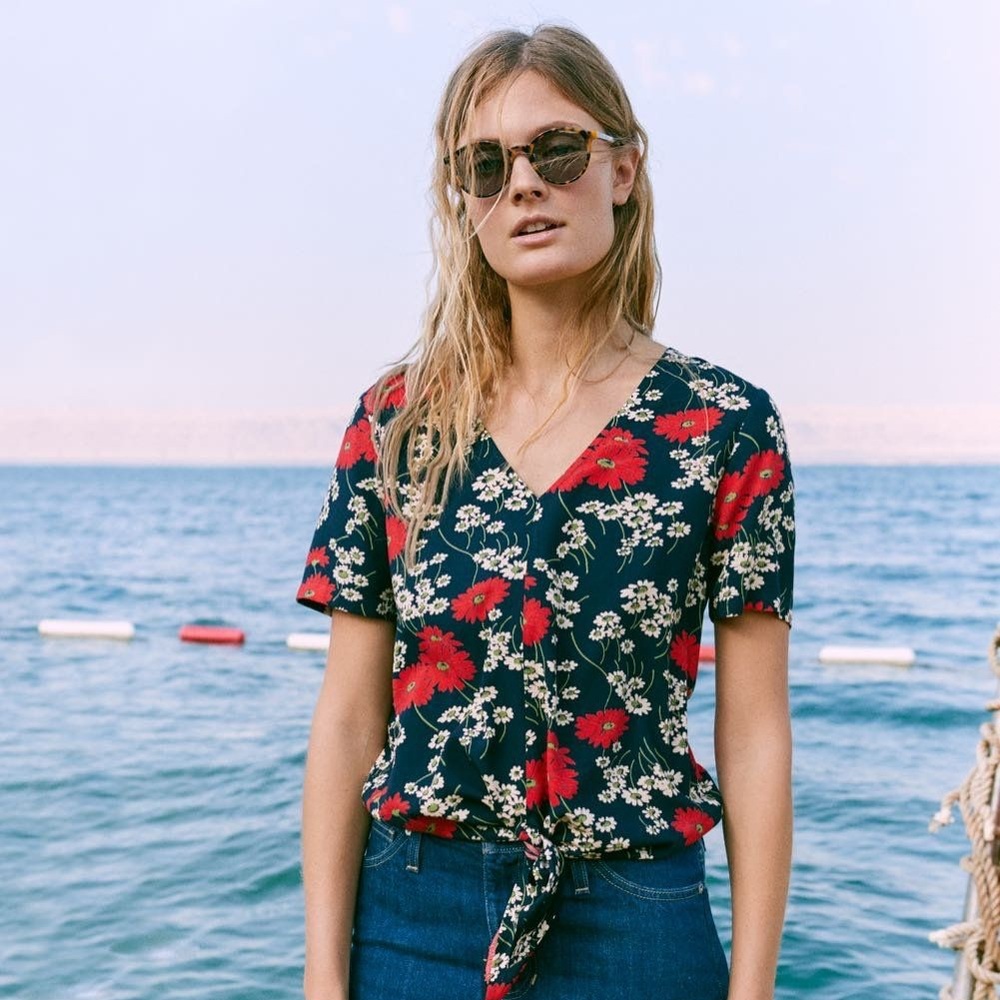 Madewell Novel Tie Front Floral Top